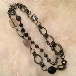 NY&Co Black Chain and Beaded Statement Necklace